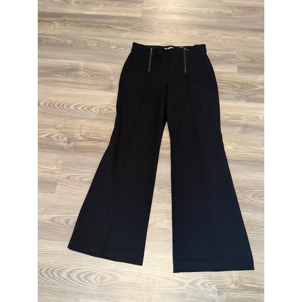 Karl Lagerfeld Paris Women's Black Flare Leg Double Zipper Trouser Pant Medium